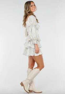 Beige Hoge Cowboylaarzen met Sierstiksels en Rits