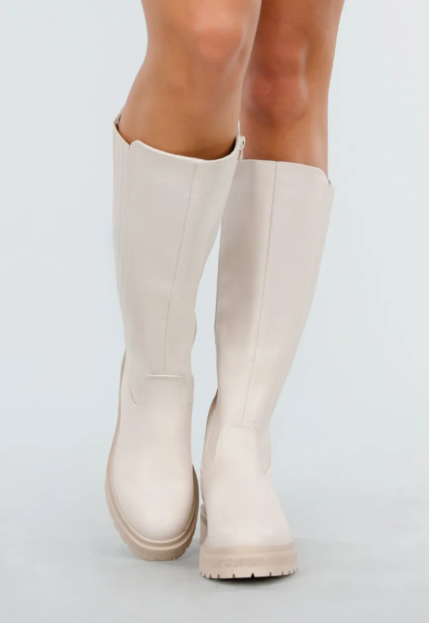 Beige Hoge Laarzen met Chunky Zool