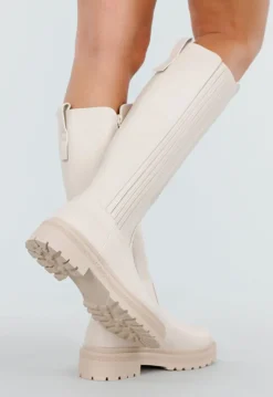Beige Hoge Laarzen met Chunky Zool