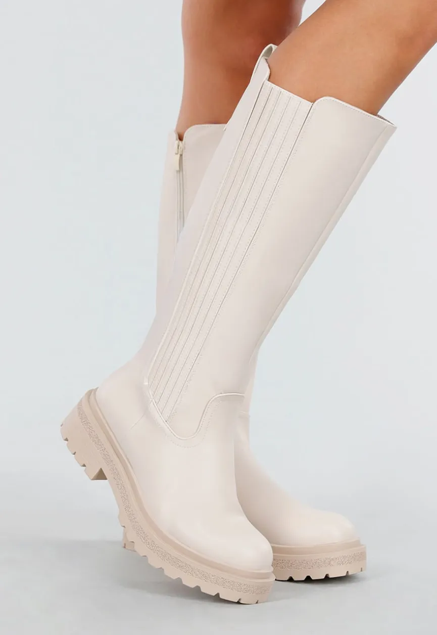 Beige Hoge Laarzen met Chunky Zool