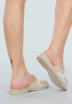 Beige Instap Slippers met Bontvoering