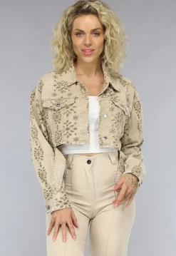 Beige Jasje met Geborduurde Print