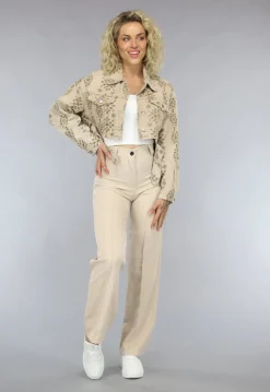Beige Jasje met Geborduurde Print