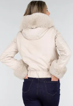 Beige Jas met Faux Fur Kraag en Manchetten