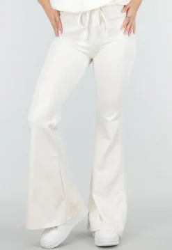 Beige Joggingbroek met Flared Pijpen en Elastische Taille