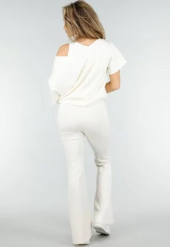 Beige Joggingbroek met Flared Pijpen en Elastische Taille