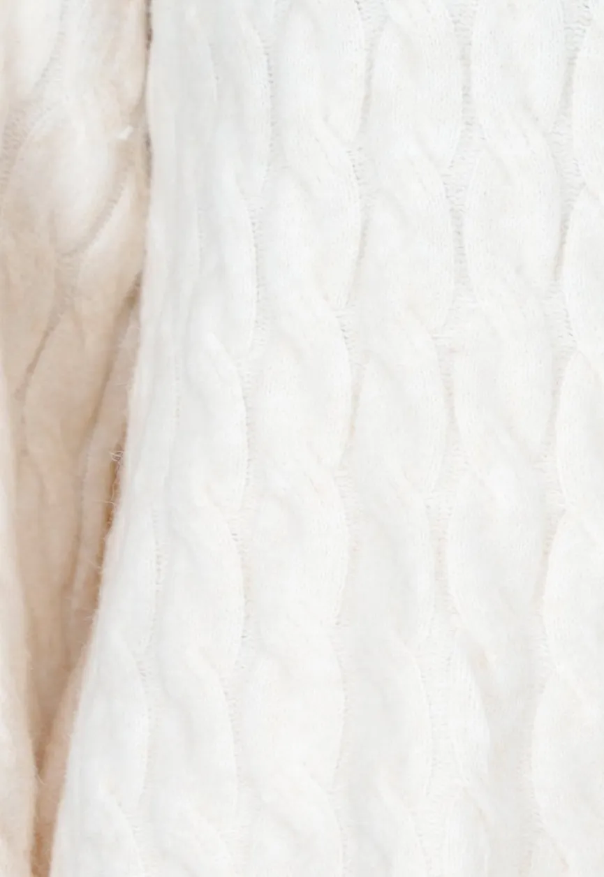 Beige Kabel Gebreide Trui met Lange Mouwen