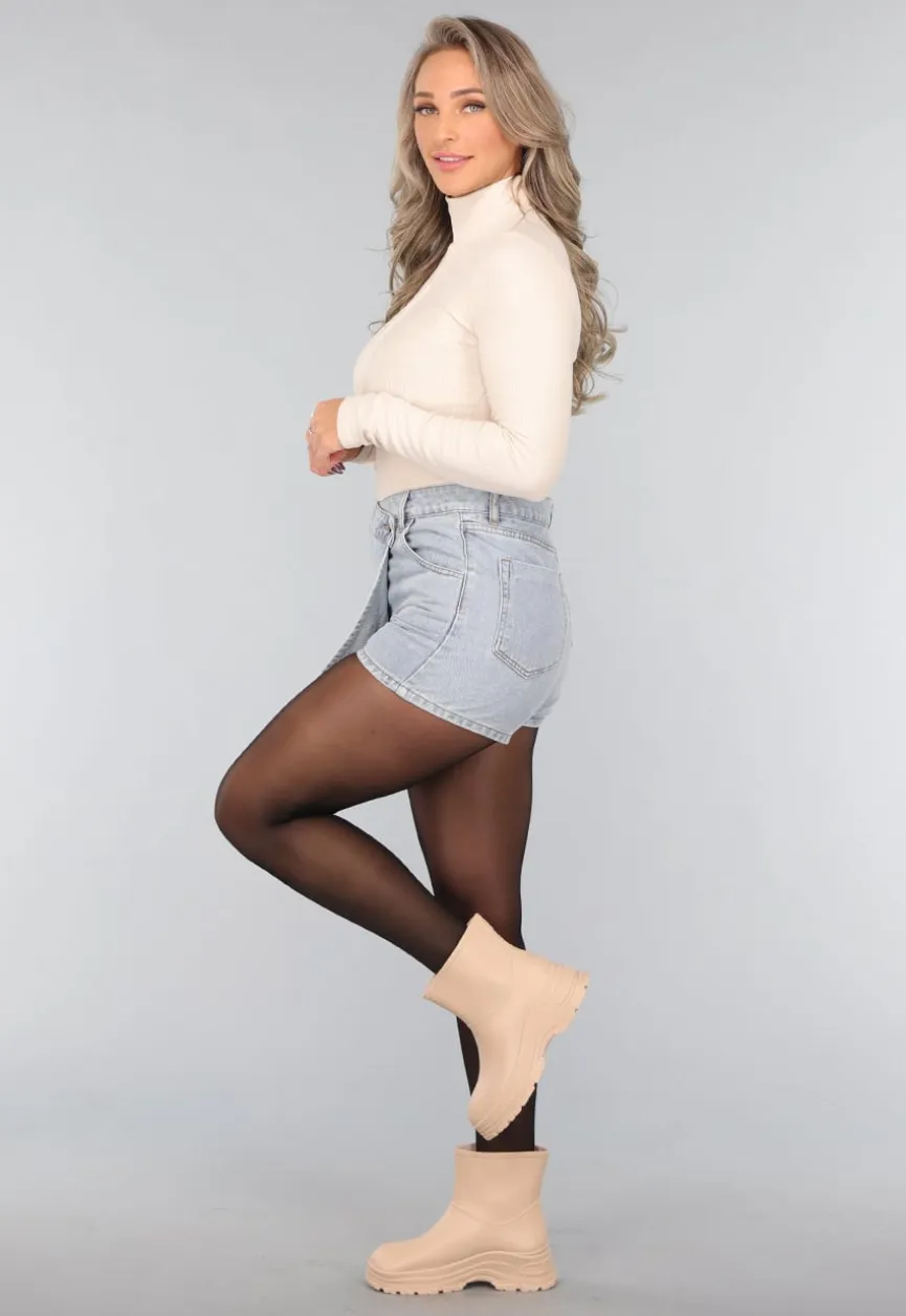Beige Korte Rubberlaarsjes met Grove Zool