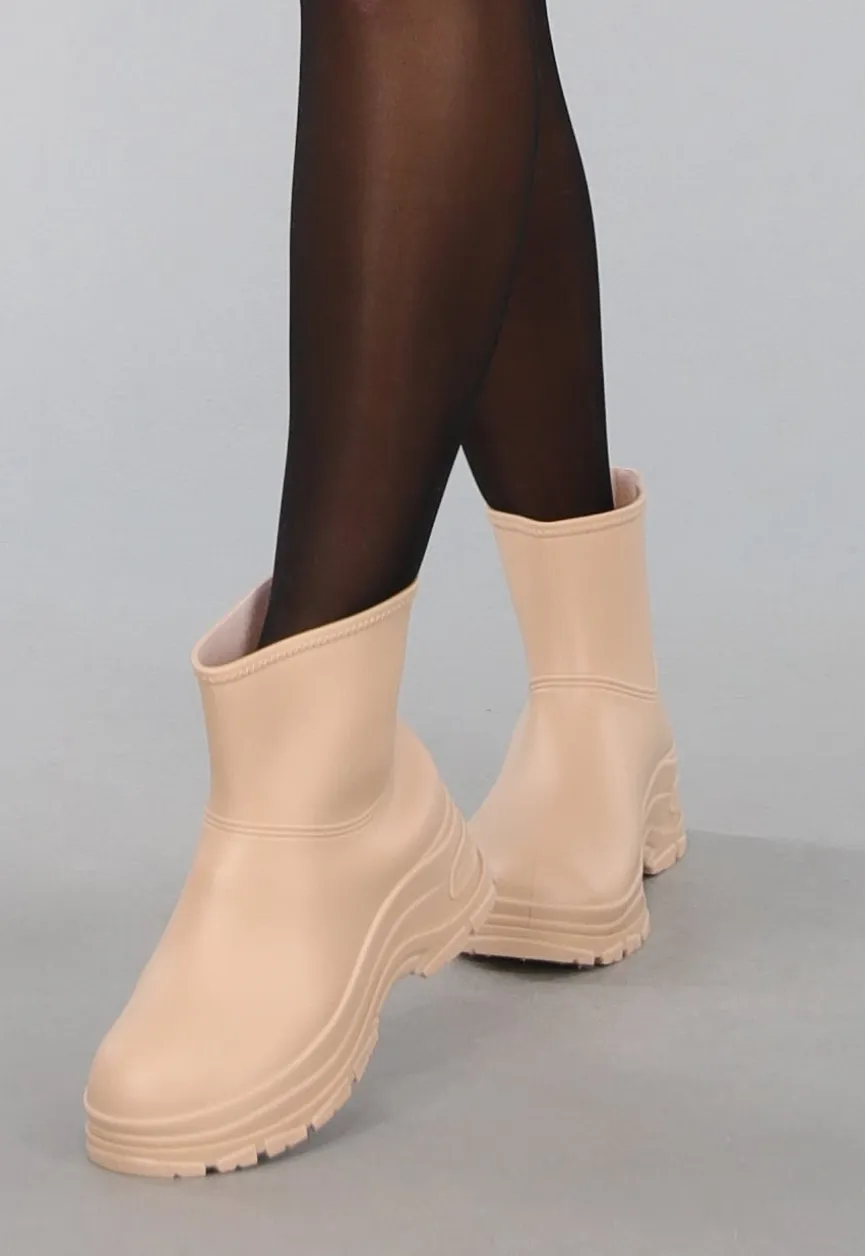 Beige Korte Rubberlaarsjes met Grove Zool