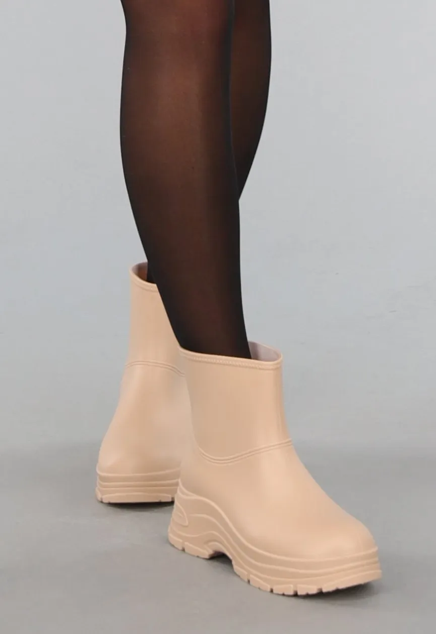Beige Korte Rubberlaarsjes met Grove Zool