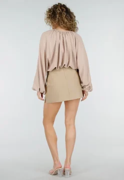 Beige Korte Skort met Rechte Pasvorm en Verborgen Broekje