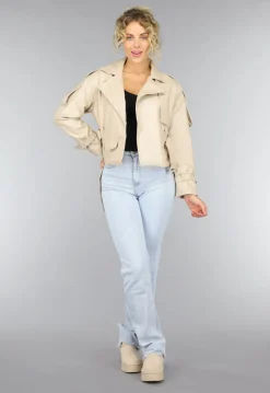 Beige Lederlook Jack met Riempjes