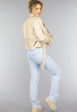Beige Lederlook Jack met Riempjes