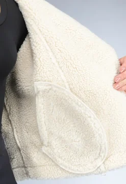 Beige Lederlook Jas met Teddy Voering