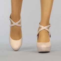 Beige Lederlook Pumps met Enkelbandje