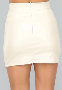 Beige Lederlook Rok met Overslag