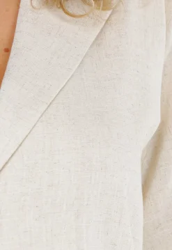 Beige Linnenlook Set met Rechte Broek en Blazer Top