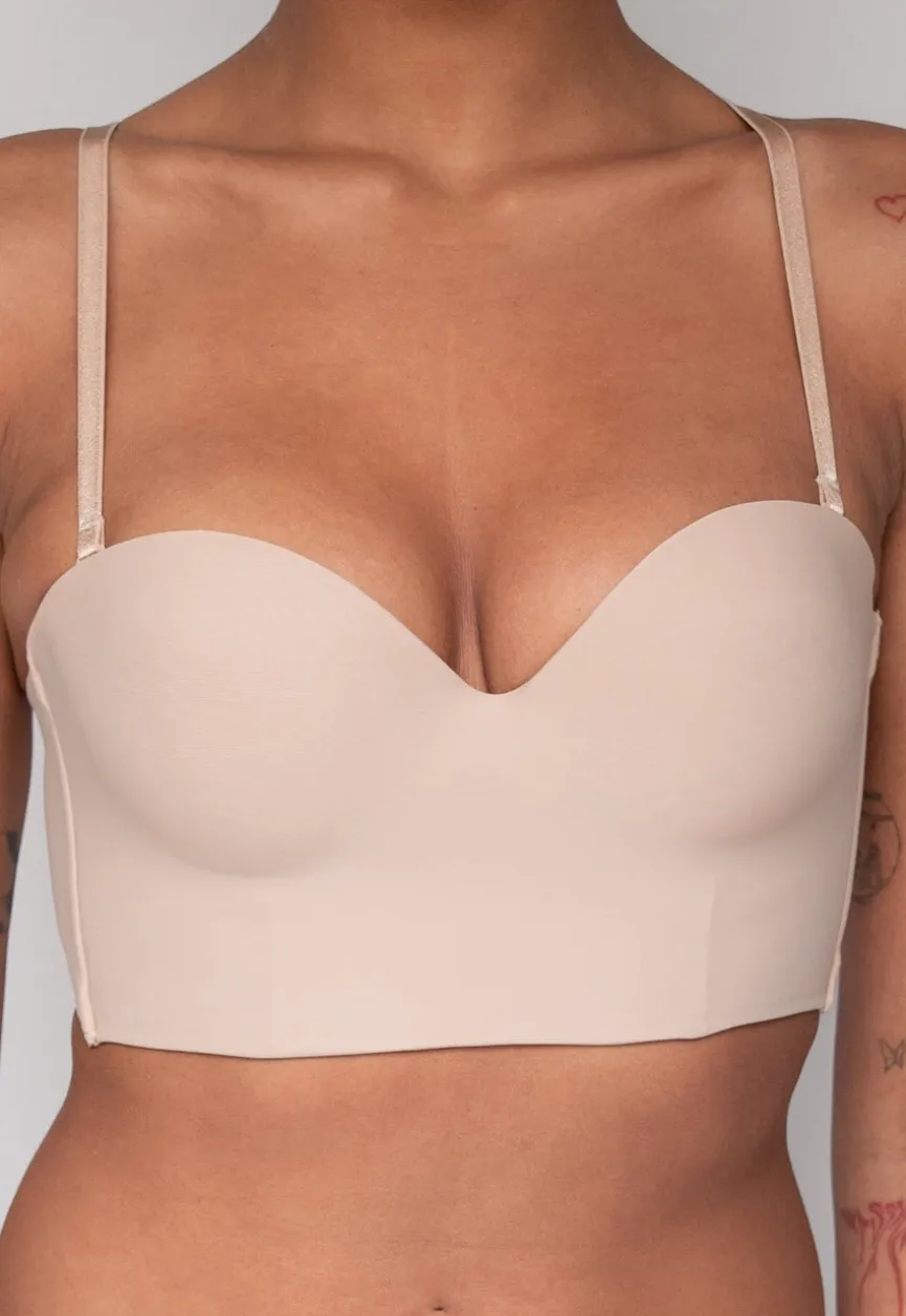 Beige Longline Push-Up Beugel BH met Afneembare Bandjes
