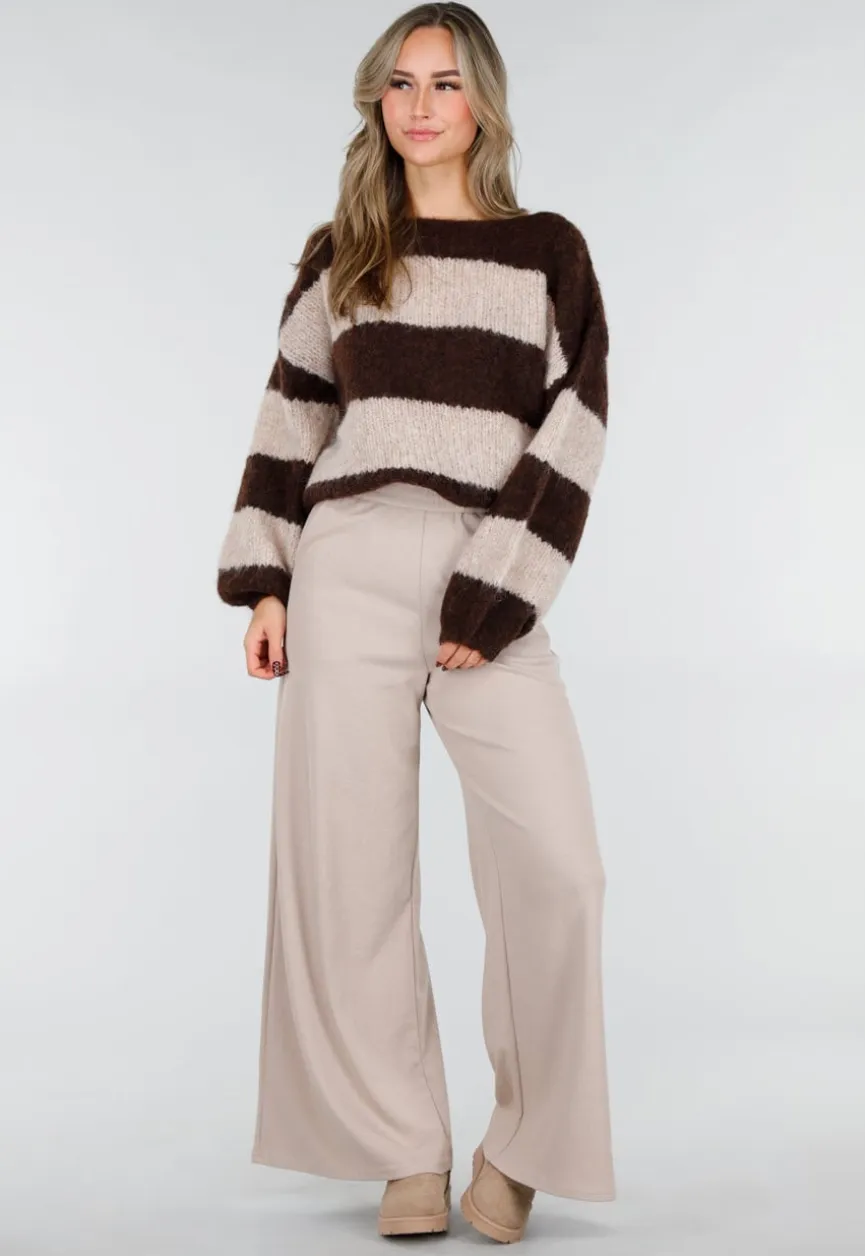 Beige Lounge Broek met Rechte Pijpen