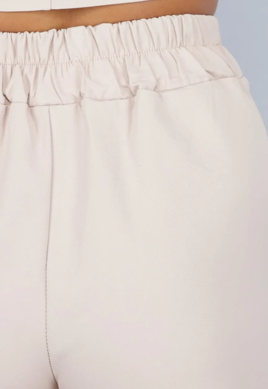 Beige Matching Blazer Set met Skort en Marine Knopen