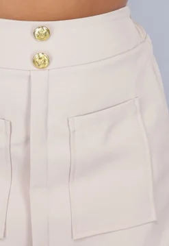 Beige Matching Blazer Set met Skort en Marine Knopen