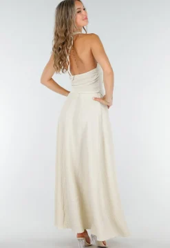 Beige Maxi Halter Set met Geknoopte Top