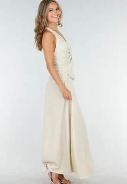 Beige Maxi Halter Set met Geknoopte Top