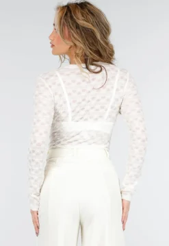Beige Mesh Body met Lange Mouwen met Stretch