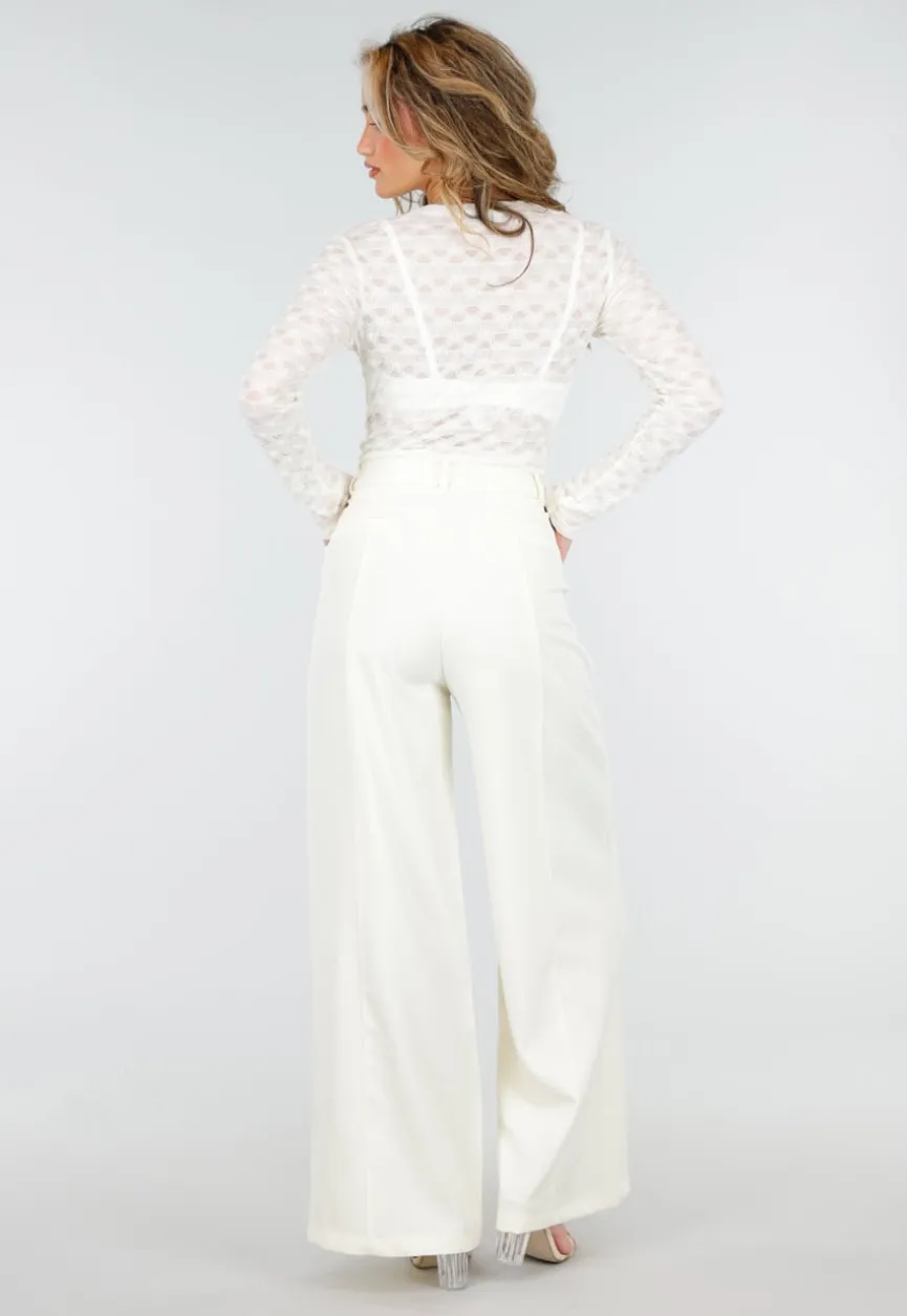 Beige Mesh Body met Lange Mouwen met Stretch