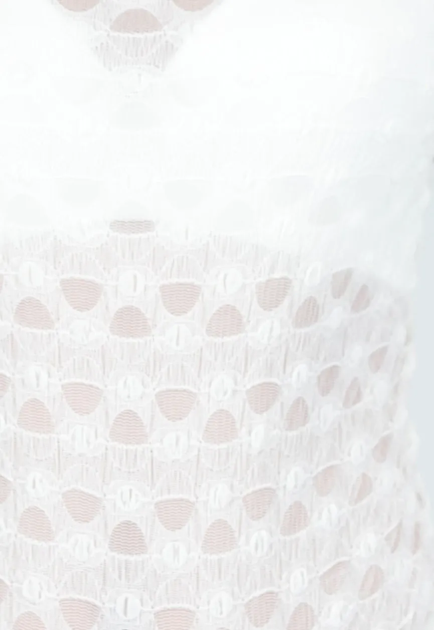 Beige Mesh Body met Lange Mouwen met Stretch
