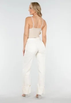 Beige Mesh Crop Top met Kant, V-Hals en Pads