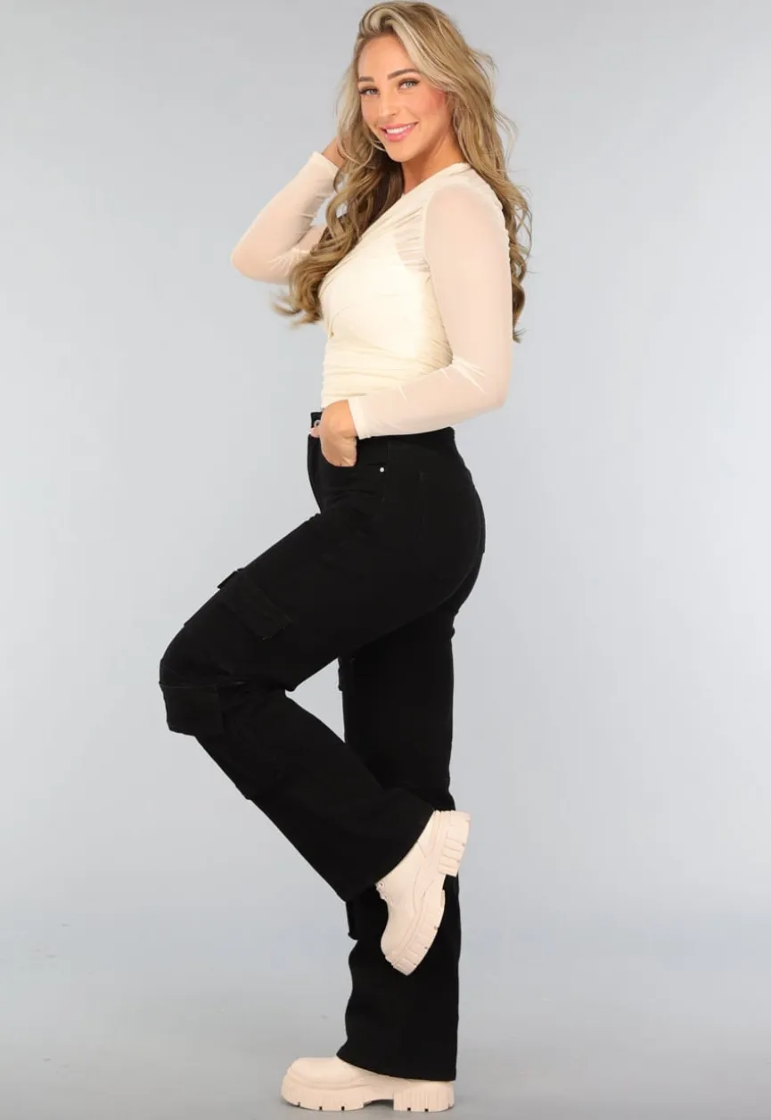 Beige Mesh Overslag Top met Voering