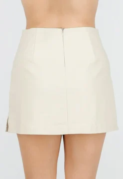 Beige Mini Skort met Stretch en Aansluitende Pasvorm