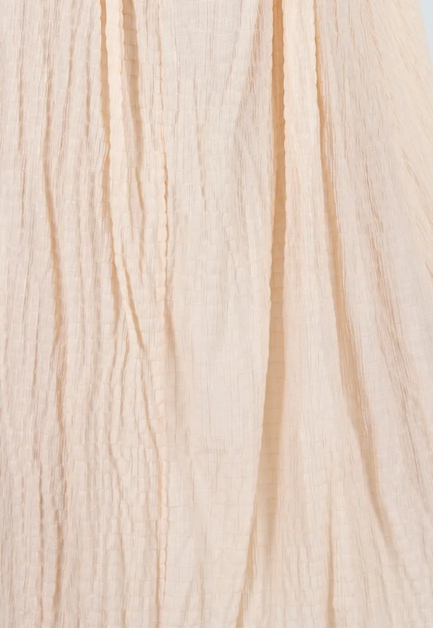 Beige Mousseline Maxi Jurk met Open Rug en Touwdetails