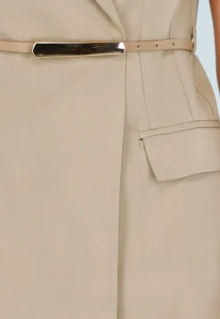 Beige Mouwloze Blazer Set met Nette Shorts en Riem