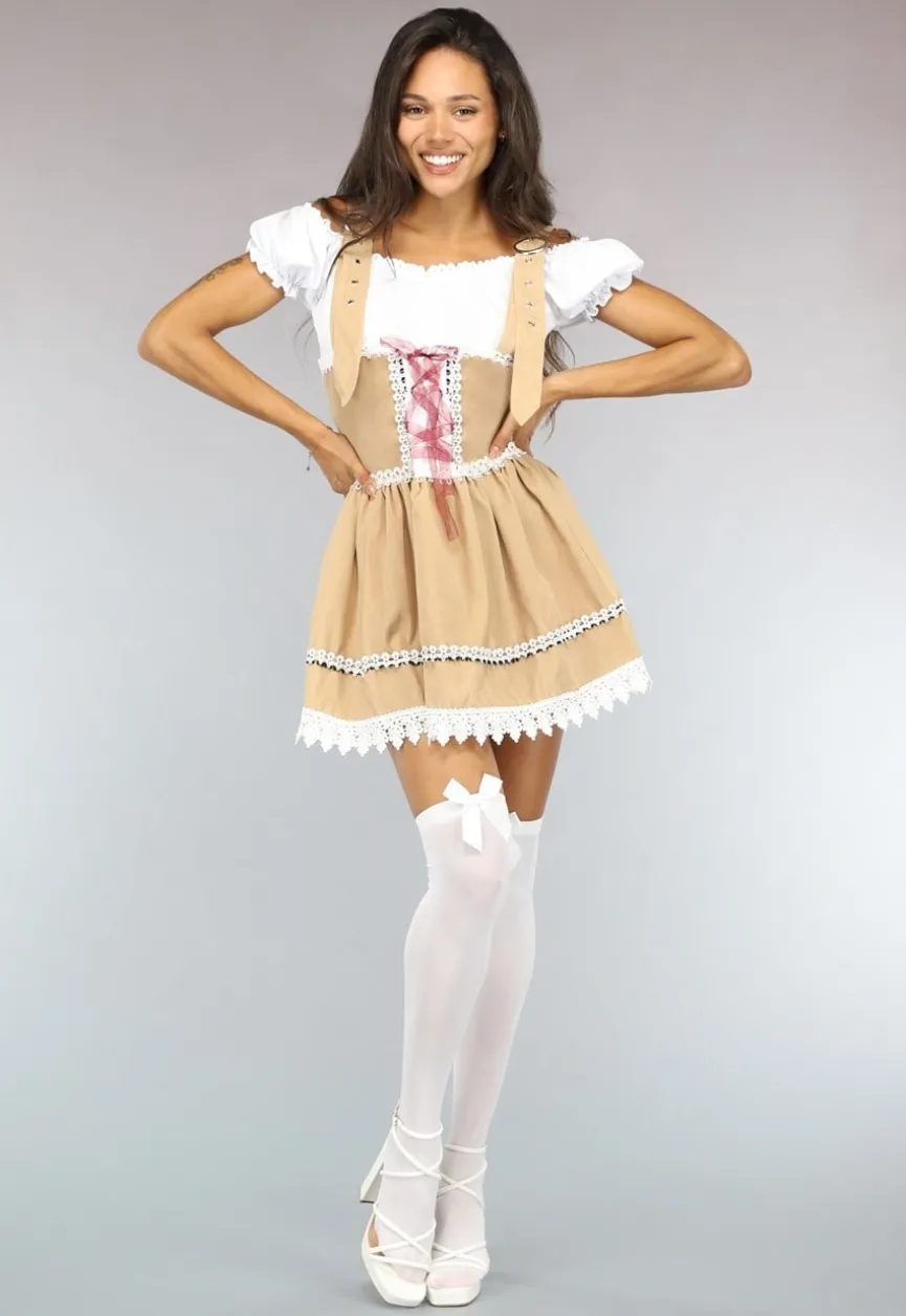 Beige Oktoberfest Jurk met Witte Top en Kantdetails