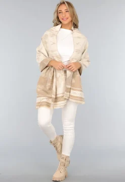 Beige Omslag Sjaal met Print