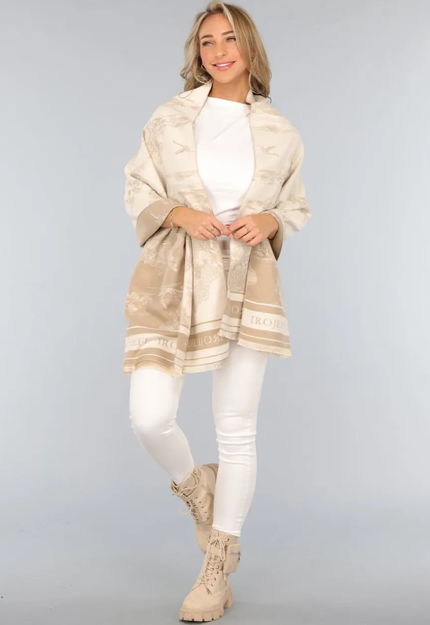 Beige Omslag Sjaal met Print
