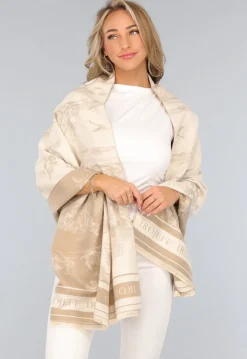 Beige Omslag Sjaal met Print