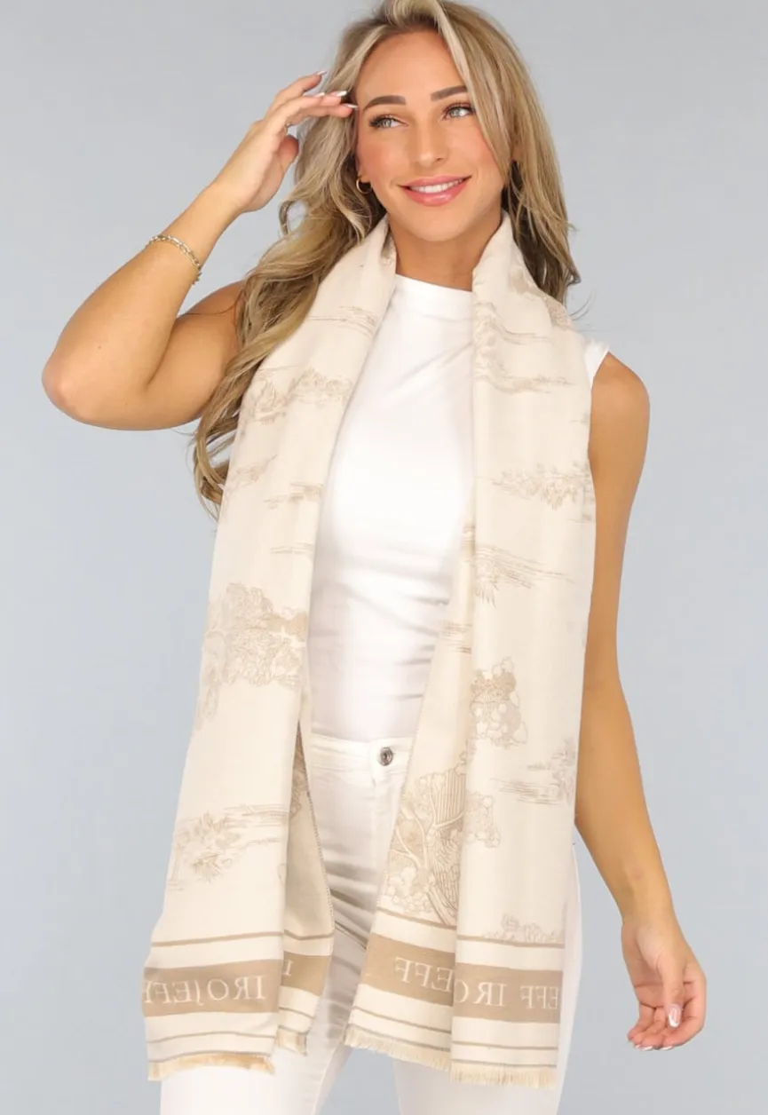 Beige Omslag Sjaal met Print
