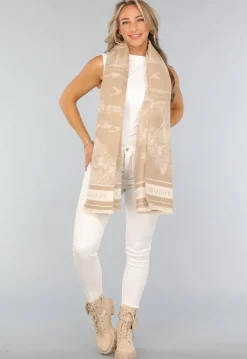 Beige Omslag Sjaal met Print