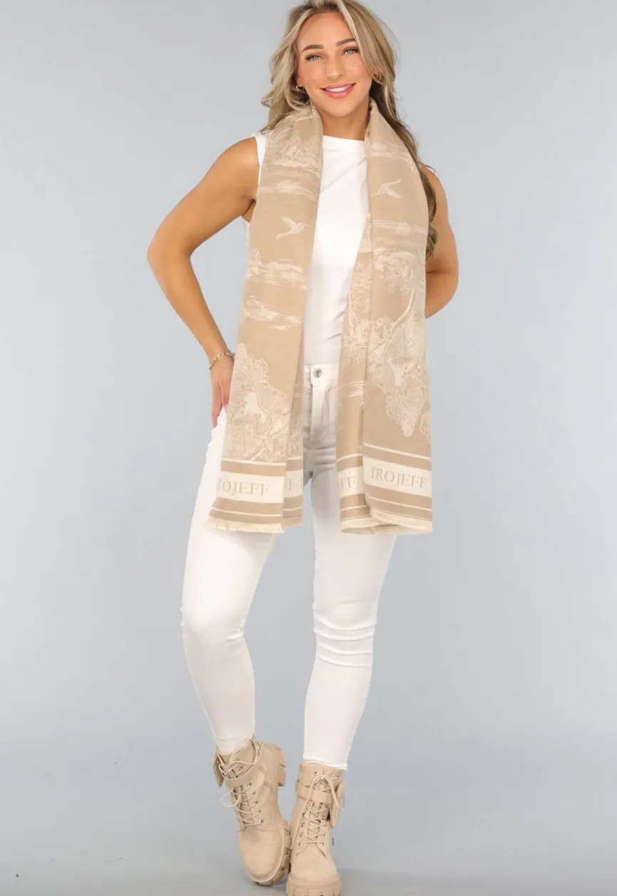 Beige Omslag Sjaal met Print