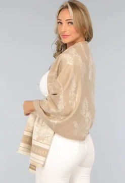 Beige Omslag Sjaal met Print