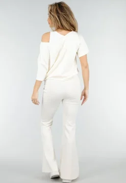 Beige One Shoulder Top met Ingewerkte Top en Stretch