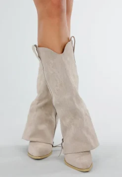 Beige Overlap Cowboylaarzen met Borduursel