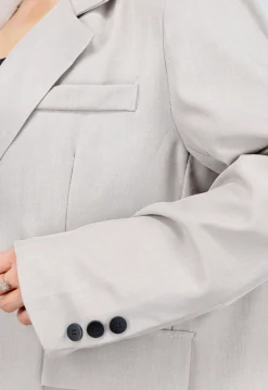 Beige Oversized Blazer met Knoopsluiting, Schoudervulling en Klepzakken
