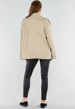 Beige Oversized Jas met Ceintuur en Brede Kraag
