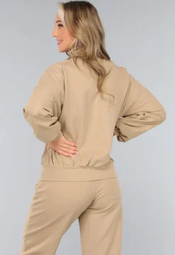 Beige Oversized Sweater met Rits
