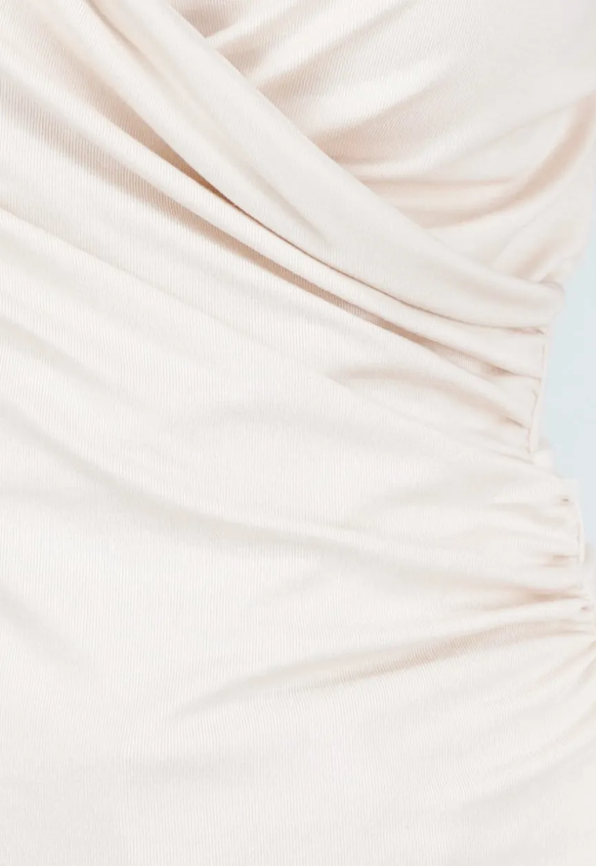 Beige Overslag Top met Lange Mouwen en Stretch