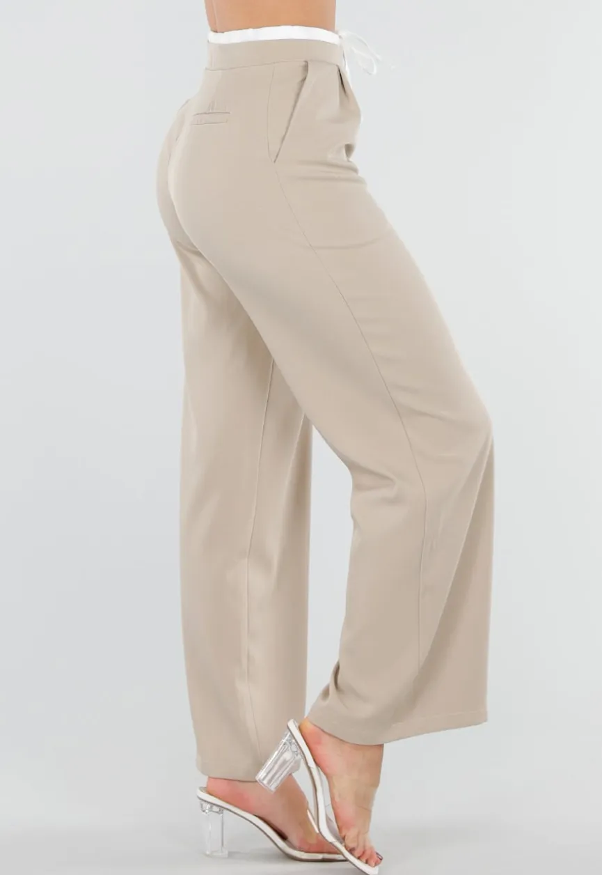 Beige Pantalon met Stretch en Trekkoord Taille